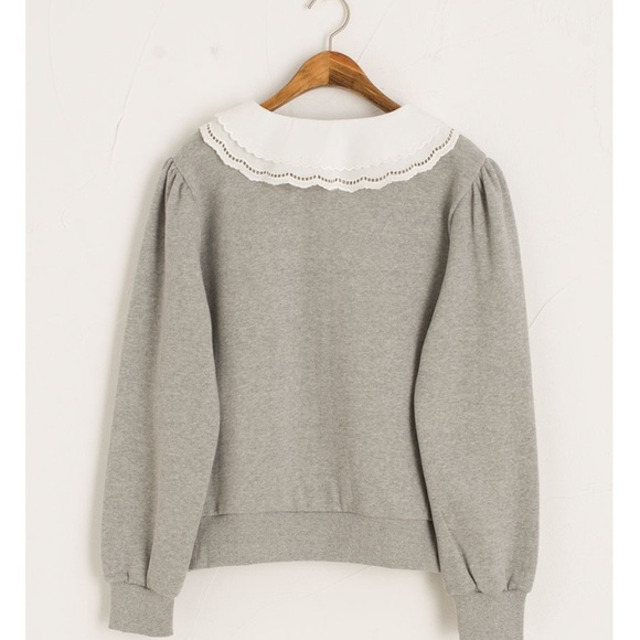 OLIVE Layered Collar Fleece Sweatshirt, Grey OS - Picture 12 of 12